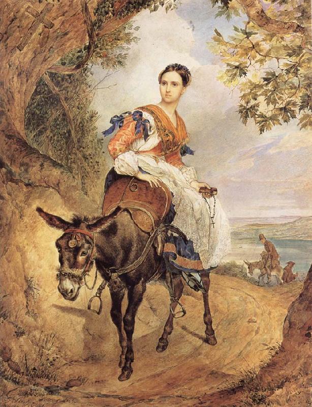 Karl Briullov Portrait of countess olga fersen riding a donkey France oil painting art